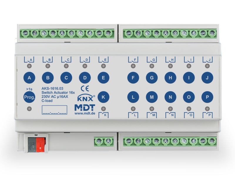 MDT AKS-1616.03 Schaltaktor Standard 8 TE REG 230 V AC 16 A C-Last 140 µF 16fach