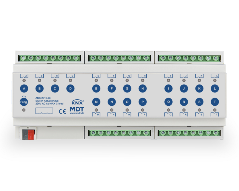 MDT AKS-2016.03 Schaltaktor Standard 12 TE REG 230 V AC 16 A C-Last 140 µF 20fach