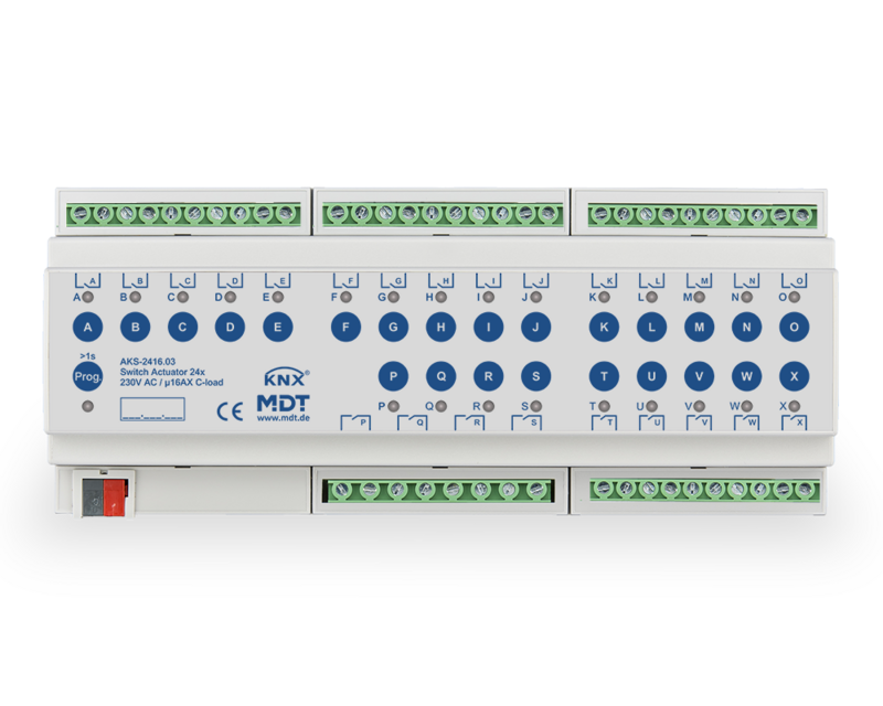 MDT AKS-2416.03 Schaltaktor Standard 12 TE REG 230 V AC 16 A C-Last 140 µF 24fach