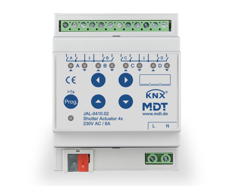 MDT JAL-0410.02 Jalousieaktor 4 TE REG 8 A für Motoren 230 V AC bis 300 W 4fach